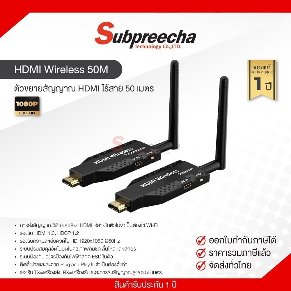 50M 5.8GHz Wireless HDMI Extender ตัวขยายสัญญาณ ไร้สาย