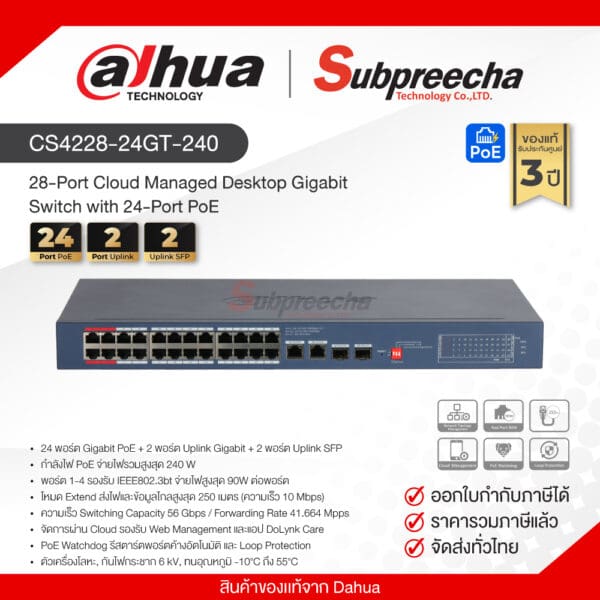 CS4228-24GT-240 / Dahua 28-Port Cloud Managed Desktop Gigabit Switch with 24-Port PoE